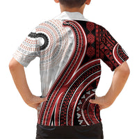 Bula Fiji Vintage Tapa Family Matching Off Shoulder Short Dress and Hawaiian Shirt Kaivity Masi Wave Motifs - Red