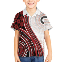 Bula Fiji Vintage Tapa Family Matching Summer Maxi Dress and Hawaiian Shirt Kaivity Masi Wave Motifs - Red