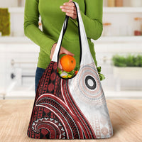 Bula Fiji Vintage Tapa Grocery Bag Kaivity Masi Wave Motifs - Red