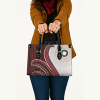 Bula Fiji Vintage Tapa Leather Bag Kaivity Masi Wave Motifs - Red