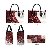 Bula Fiji Vintage Tapa Leather Bag Kaivity Masi Wave Motifs - Red