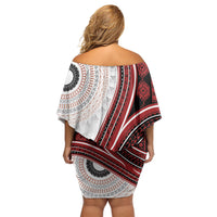 Bula Fiji Vintage Tapa Off Shoulder Short Dress Kaivity Masi Wave Motifs - Red LT7 - Polynesian Pride
