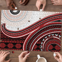 Bula Fiji Vintage Tapa Puzzle Kaivity Masi Wave Motifs - Red LT7 - Polynesian Pride