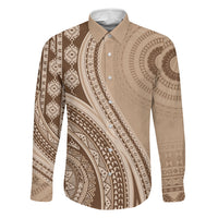 Bula Fiji Vintage Tapa Family Matching Long Sleeve Bodycon Dress and Hawaiian Shirt Kaivity Masi Wave Motifs - Mocha