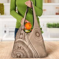 Bula Fiji Vintage Tapa Grocery Bag Kaivity Masi Wave Motifs - Mocha