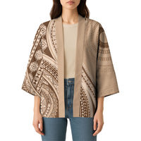 Bula Fiji Vintage Tapa Kimono Kaivity Masi Wave Motifs - Mocha LT7 - Polynesian Pride