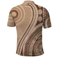Bula Fiji Vintage Tapa Polo Shirt Kaivity Masi Wave Motifs - Mocha