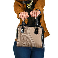 Bula Fiji Vintage Tapa Shoulder Handbag Kaivity Masi Wave Motifs - Mocha