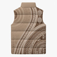 Bula Fiji Vintage Tapa Sleeveless Puffer Jacket Kaivity Masi Wave Motifs - Mocha