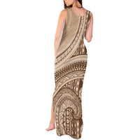 Bula Fiji Vintage Tapa Tank Maxi Dress Kaivity Masi Wave Motifs - Mocha