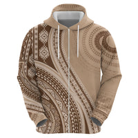 Bula Fiji Vintage Tapa Zip Hoodie Kaivity Masi Wave Motifs - Mocha LT7 - Polynesian Pride