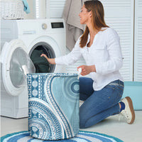 Bula Fiji Vintage Tapa Laundry Basket Kaivity Masi Wave Motifs - Turquoise