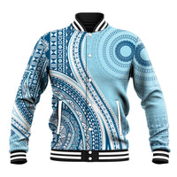 Bula Fiji Vintage Tapa Baseball Jacket Kaivity Masi Wave Motifs - Turquoise LT7 Unisex Turquoise - Polynesian Pride