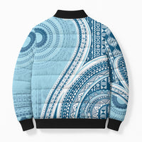 Bula Fiji Vintage Tapa Bomber Puffer Jacket Kaivity Masi Wave Motifs - Turquoise