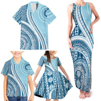 Bula Fiji Vintage Tapa Family Matching Tank Maxi Dress and Hawaiian Shirt Kaivity Masi Wave Motifs - Turquoise