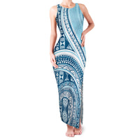 Bula Fiji Vintage Tapa Family Matching Tank Maxi Dress and Hawaiian Shirt Kaivity Masi Wave Motifs - Turquoise