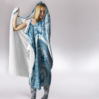Bula Fiji Vintage Tapa Hooded Blanket Kaivity Masi Wave Motifs - Turquoise LT7 - Polynesian Pride