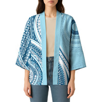 Bula Fiji Vintage Tapa Kimono Kaivity Masi Wave Motifs - Turquoise