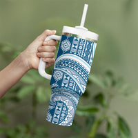 Bula Fiji Vintage Tapa Tumbler With Handle Kaivity Masi Wave Motifs - Turquoise LT7 - Polynesian Pride