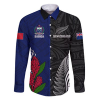 Personalised New Zealand Vs Samoa Rugby Family Matching Long Sleeve Bodycon Dress and Hawaiian Shirt Go Champions LT7 Dad's Shirt - Long Sleeve Black Blue - Polynesian Pride