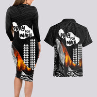 Hawaii Humpback Whale Couples Matching Long Sleeve Bodycon Dress and Hawaiian Shirt Be Strong - Pray For Maui LT7 - Polynesian Pride
