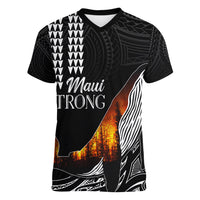 Hawaii Humpback Whale Women V Neck T Shirt Be Strong - Pray For Maui LT7 Female Black - Polynesian Pride
