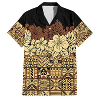 Niue Hiapo Motif Family Matching Summer Maxi Dress and Hawaiian Shirt Tapa Classic - Black Ver