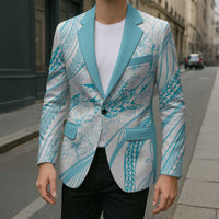Sharks Couple Dreamy Polynesians Floral Sea Blazer Turquoise - Polynesian Pride