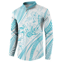 Sharks Couple Dreamy Polynesians Floral Sea Button Sweatshirt Turquoise LT7 - Polynesian Pride