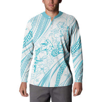 Sharks Couple Dreamy Polynesians Floral Sea Button Sweatshirt Turquoise LT7 - Polynesian Pride