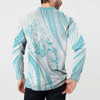 Sharks Couple Dreamy Polynesians Floral Sea Button Sweatshirt Turquoise LT7 - Polynesian Pride