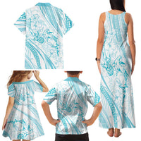 Sharks Couple Dreamy Polynesians Floral Sea Family Matching Tank Maxi Dress and Hawaiian Shirt Turquoise LT7 - Polynesian Pride