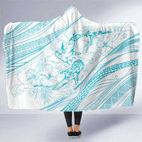 Sharks Couple Dreamy Polynesians Floral Sea Hooded Blanket Turquoise - Polynesian Pride