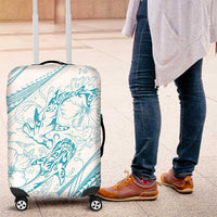 Sharks Couple Dreamy Polynesians Floral Sea Luggage Cover Turquoise LT7 Turquoise - Polynesian Pride