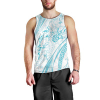Sharks Couple Dreamy Polynesians Floral Sea Men Tank Top Turquoise - Polynesian Pride