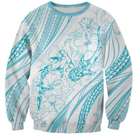 Sharks Couple Dreamy Polynesians Floral Sea Sweatshirt Turquoise - Polynesian Pride