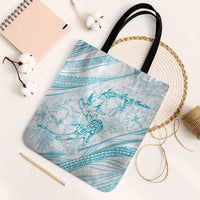 Sharks Couple Dreamy Polynesians Floral Sea Tote Bag Turquoise LT7 Black Strap One Size Turquoise - Polynesian Pride