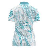 Sharks Couple Dreamy Polynesians Floral Sea Women Polo Shirt Turquoise LT7 - Polynesian Pride