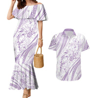 Sharks Couple Dreamy Polynesians Floral Sea Couples Matching Mermaid Dress and Hawaiian Shirt Lilac LT7 Lilac - Polynesian Pride