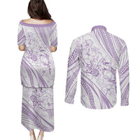 Sharks Couple Dreamy Polynesians Floral Sea Couples Matching Puletasi and Long Sleeve Button Shirt Lilac - Polynesian Pride