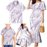 Sharks Couple Dreamy Polynesians Floral Sea Family Matching Mermaid Dress and Hawaiian Shirt Lilac - Polynesian Pride