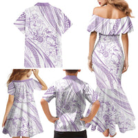 Sharks Couple Dreamy Polynesians Floral Sea Family Matching Mermaid Dress and Hawaiian Shirt Lilac - Polynesian Pride