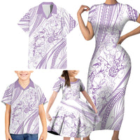 Sharks Couple Dreamy Polynesians Floral Sea Family Matching Short Sleeve Bodycon Dress and Hawaiian Shirt Lilac - Polynesian Pride