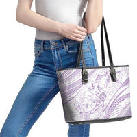 Sharks Couple Dreamy Polynesians Floral Sea Leather Tote Bag Lilac LT7 - Polynesian Pride