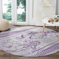 Sharks Couple Dreamy Polynesians Floral Sea Round Carpet Lilac LT7 - Polynesian Pride