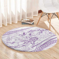 Sharks Couple Dreamy Polynesians Floral Sea Round Carpet Lilac LT7 - Polynesian Pride