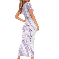 Sharks Couple Dreamy Polynesians Floral Sea Short Sleeve Bodycon Dress Lilac - Polynesian Pride