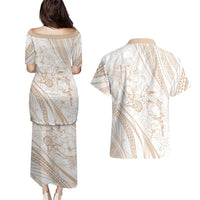 Sharks Couple Dreamy Polynesians Floral Sea Couples Matching Puletasi and Hawaiian Shirt Hazel LT7 - Polynesian Pride