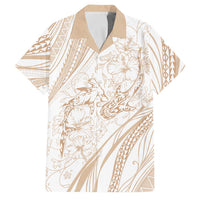 Sharks Couple Dreamy Polynesians Floral Sea Family Matching Off Shoulder Short Dress and Hawaiian Shirt Hazel - Polynesian Pride