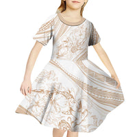 Sharks Couple Dreamy Polynesians Floral Sea Kid Short Sleeve Dress Hazel - Polynesian Pride